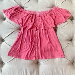 American Eagle Soft & Sexy Pink Ruffle Off-The-Shoulder Top